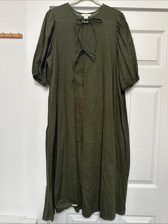 H&M Dresses & Skirts - H&M Olive Tie-Front Linen Dress